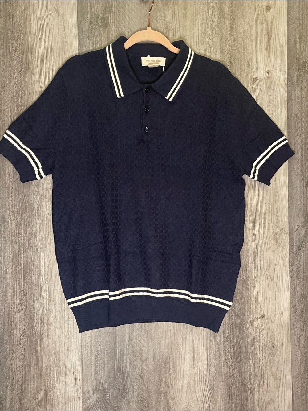 Frederik Anderson Copenhagen Luxury Knit Blue Print Collared golf sweater Polo M